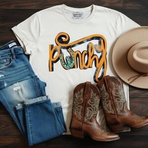 Punchy Western Graphic Tee • Turquoise Horseshoe Shirt • Cowgirl Rodeo Ranch Tee